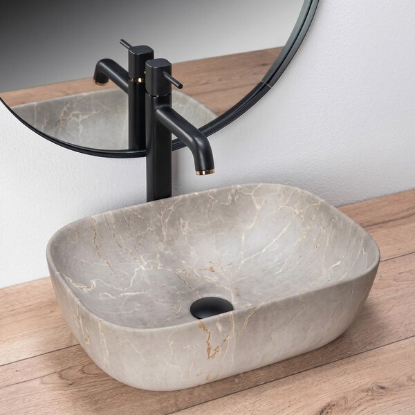 Lavoar pentru Blat Bej cu Efect Marmură, Design Elegant, Ceramică Sanitară