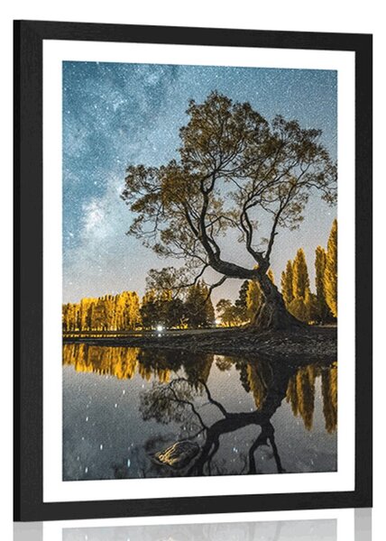 Poster cu passepartout copac sub cerul înstelat