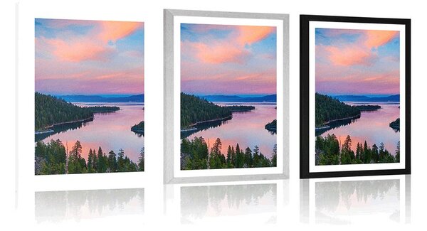 Poster cu passepartout lacul la apus de soare