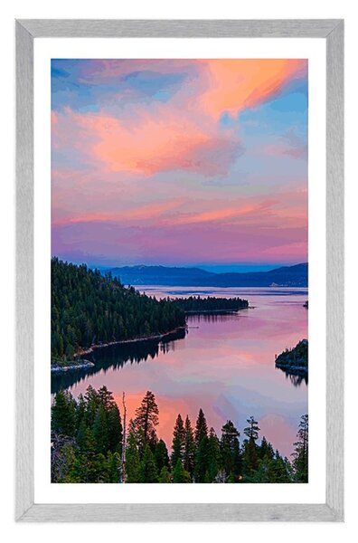 Poster cu passepartout lacul la apus de soare