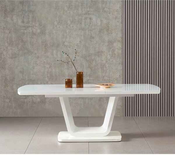 Masa extensibila OLAV, alb, sticla temperata, 160/200x90x75 cm