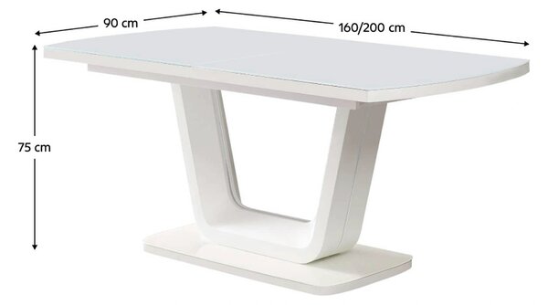 Masa extensibila OLAV, alb, sticla temperata, 160/200x90x75 cm