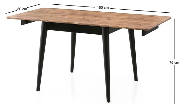 Masa extensibila TOTEM 3043, stejar/negru, PAL melaminat, 80/160x80x75