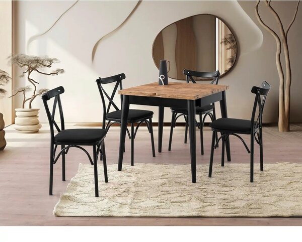 Masa extensibila TOTEM 3043, stejar/negru, PAL melaminat, 80/160x80x75