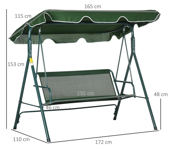 Outsunny Balansoar de Gradina 3 Locuri Acoperis Parasolar si Structura din Otel si Poliester, 172x110x153 cm, Alb si Verde | Aosom Romania