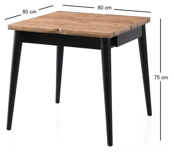 Masa extensibila TOTEM 3043, stejar/negru, PAL melaminat, 80/160x80x75