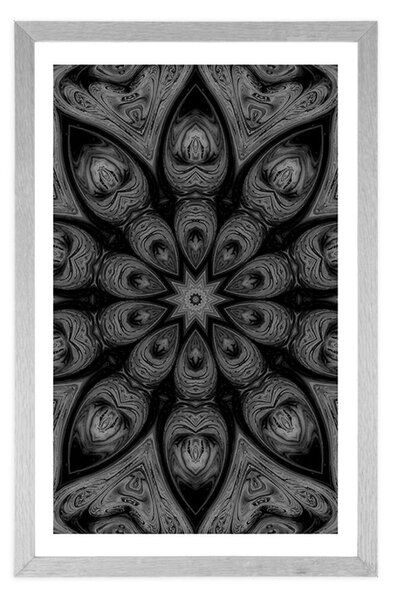 Poster cu passepartout Mandala hipnotică în design alb-negru