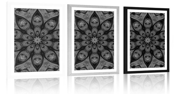 Poster cu passepartout Mandala hipnotică în design alb-negru