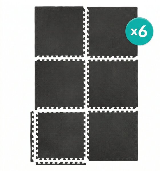 Covoras tip Puzzle pentru Sport si Fitness, Spuma EVA, Set 6 bucati, Protectie Podea Antiderapanta, 180 x 120 x 1 cm, Negru
