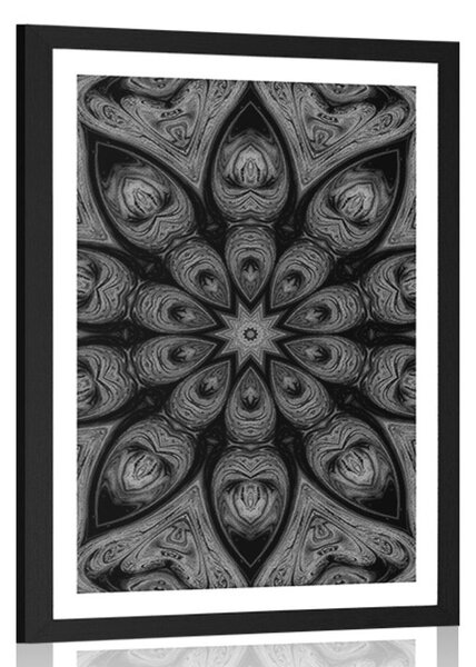 Poster cu passepartout Mandala hipnotică în design alb-negru