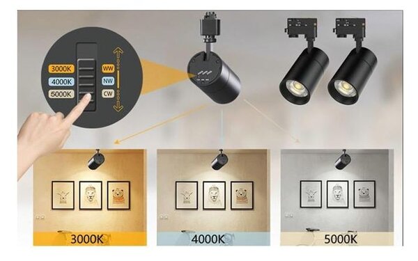 Spot LED COB, putere 20W, pentru montare pe sina trifazata, diametru 76 mm