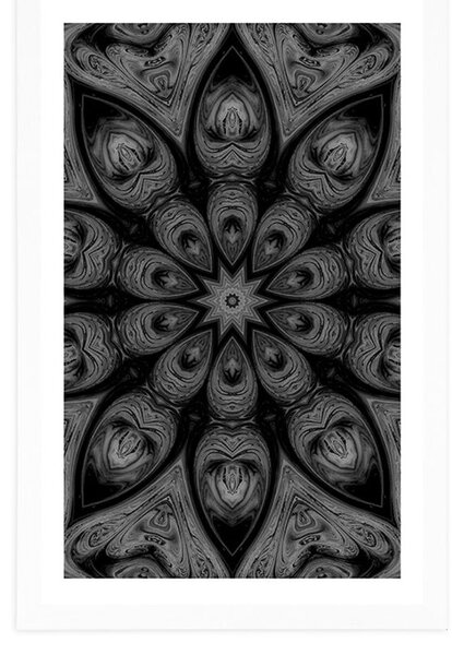 Poster cu passepartout Mandala hipnotică în design alb-negru