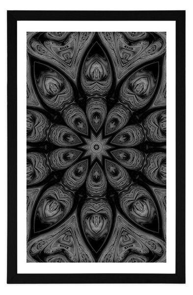 Poster cu passepartout Mandala hipnotică în design alb-negru