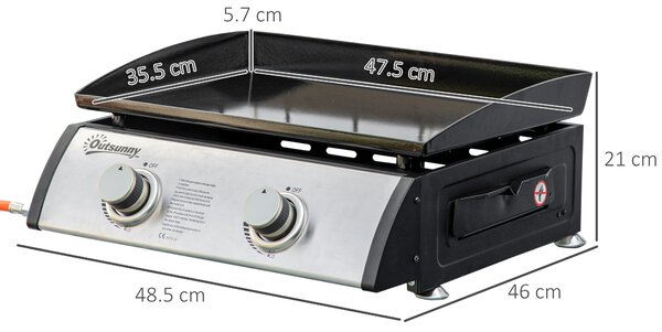 Gratar cu gaz si 2 arzatoare Outsunny, picioare reglabile, 6kW, 48.5x46x21cm, negru | Aosom Romania