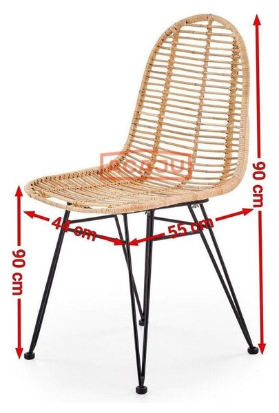Scaun K337, stejar/negru, ratan natural/metal, 44X55X90 CM