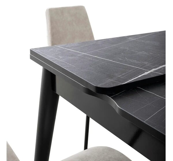 Masa extensibila TOTEM 3041, negru cu efect de marmura, PAL melaminat