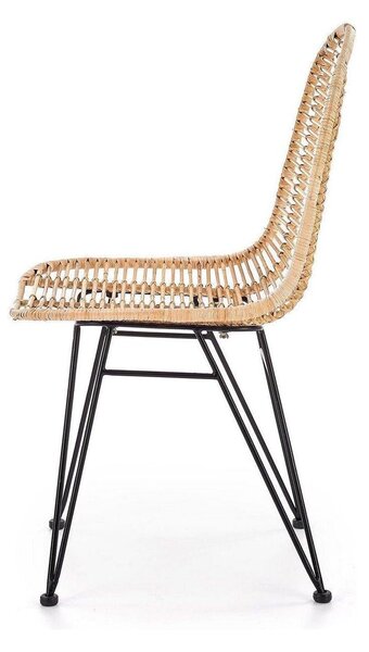 Scaun K337, stejar/negru, ratan natural/metal, 44X55X90 CM