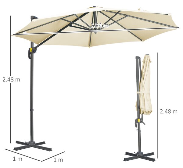 Outsunny Umbrelă Solară Înclinabilă și Rotativă 360°, Ø293x248cm, Crem | Aosom Romania