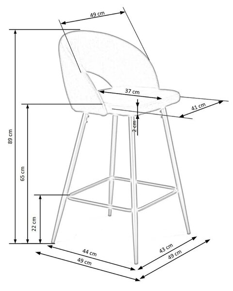 Scaun bar 65 cm H96, negru - HLR 66, stofa catifelata/otel