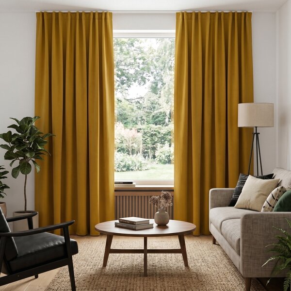 Draperie Blackout cu rejansa Galben Mustar 140x262 cm – Opacitate 90%