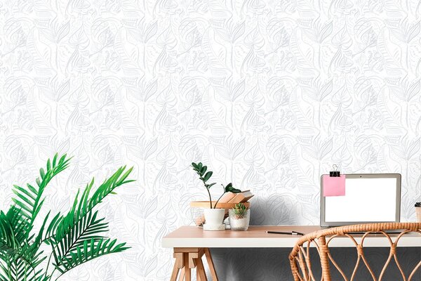 Tapet frunze magice în design alb
