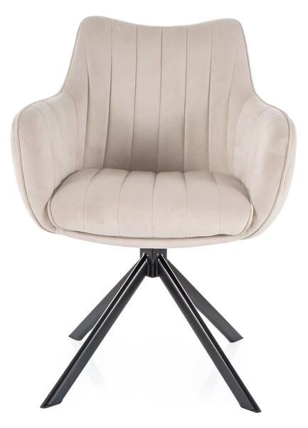 Scaun living rotativ AZALIA, bej deschis/negru, stofa catifelata/metal
