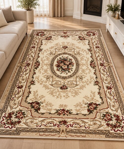 Covor Clasic Lotos 568 100 Crem-Bej, Model Oriental Dreptunghi, Crem, 50x80
