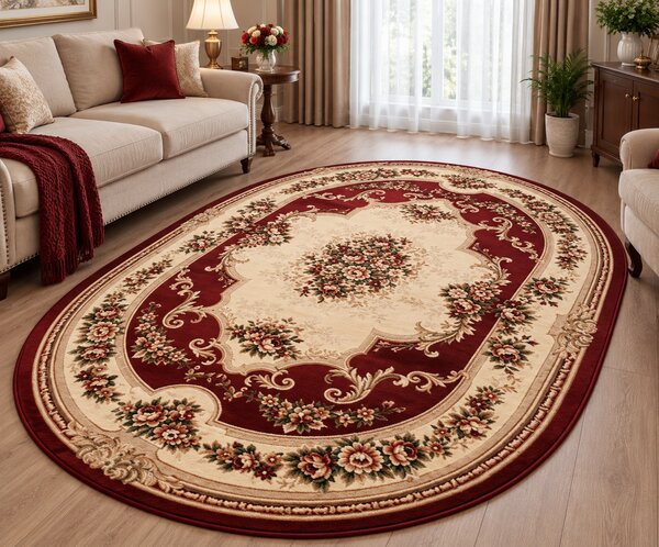 Covor Clasic Sufragerie, Model Lotos 574 210 Rosu, Oval Rosu, 100x200