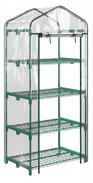 Sera verticala pentru plante cu rastel cu 4 rafturi, structura din otel si PVC alb, pentru balcon si terasa, 69x50x165 cm