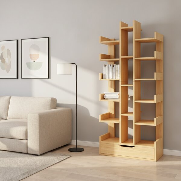 Mobilier Biblioteca Tree of Knowledge cu 18 rafturi si sertar, 158 x 34cm - Lemn