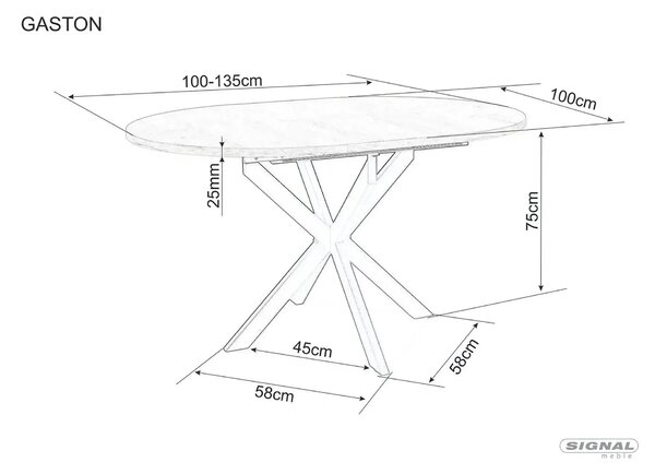 Masa extensibila GASTON, alb mat cu efect de marmura, ceramica/metal