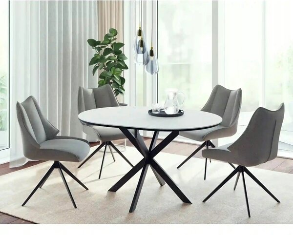 Masa extensibila GASTON, alb mat cu efect de marmura, ceramica/metal