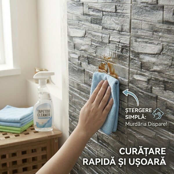 Tapet 3D Autoadeziv Piatra Gri, Set 10 Panouri Decorative, 70 x 77 cm, Grosime 3mm