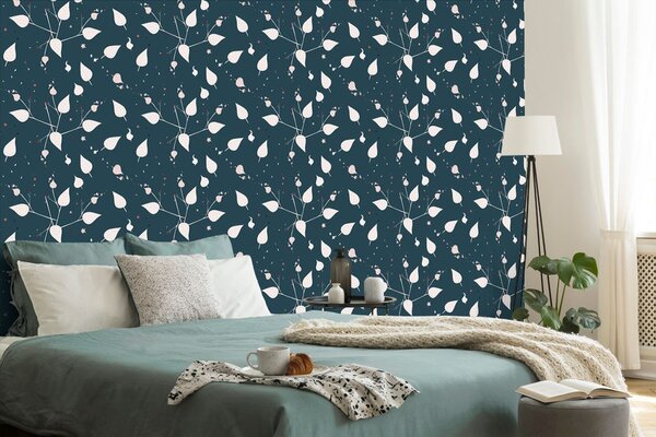 Tapet frunze delicate în design albastru