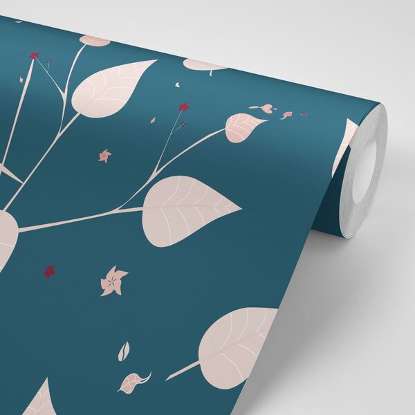 Tapet frunze delicate în design albastru