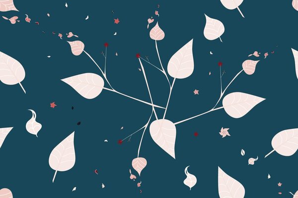Tapet frunze delicate în design albastru