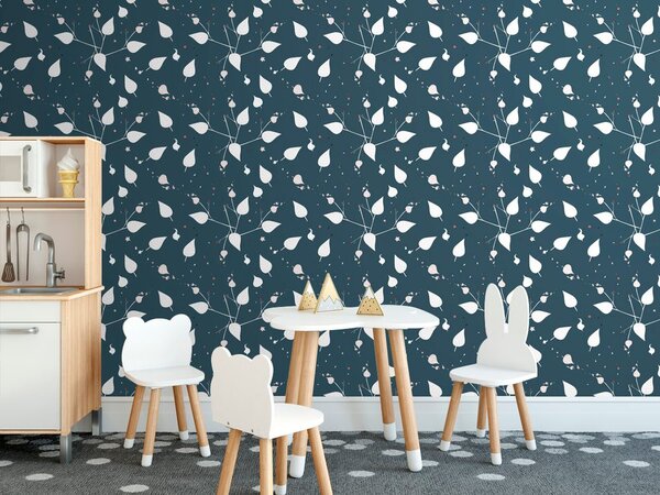 Tapet frunze delicate în design albastru