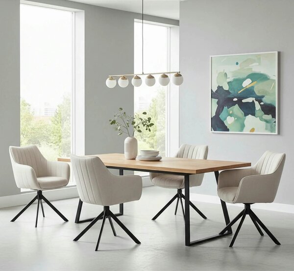 Scaun living rotativ AZALIA, bej deschis/negru, stofa clasica/metal, 6