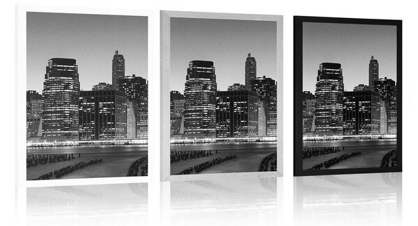 Poster nopți New York-ului în design alb-negru
