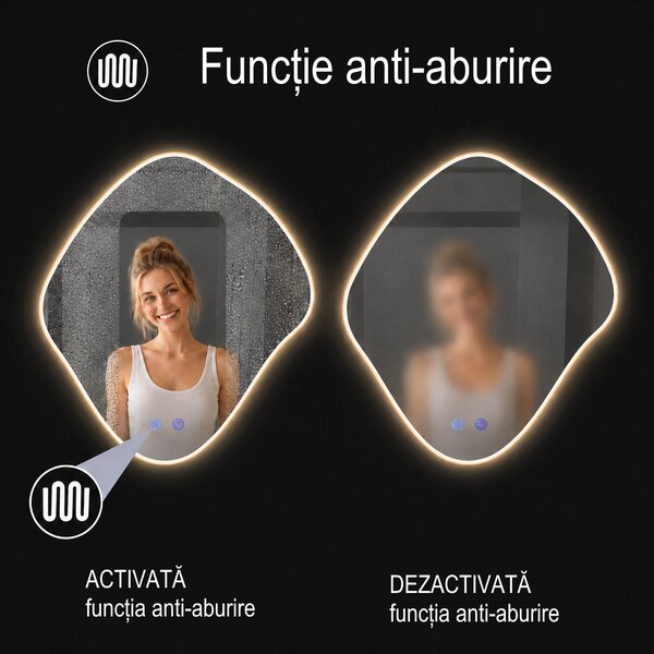 Oglindă de baie cu iluminare LED integrată 3 culori Silvio