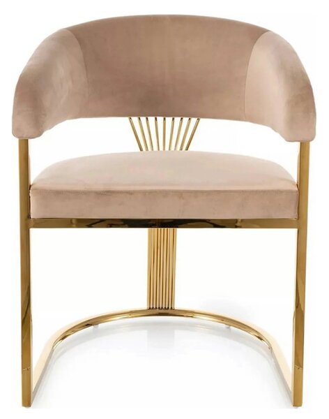 Scaun bej tapitat CROWN, stofa catifelata/metal, 57x64x77 cm