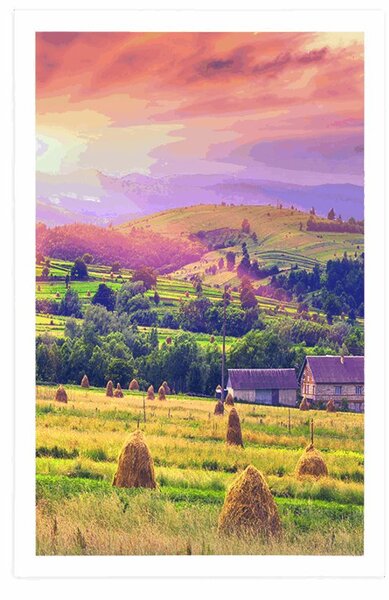 Poster grămadă de fân în munțile carpaților