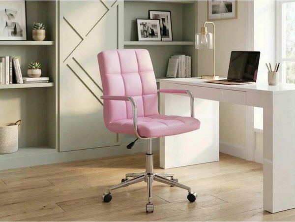 Scaun de birou Q-022, roz/crom, piele ecologica/metal, 51x40x87/97 cm