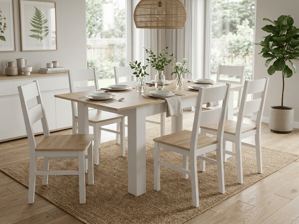 Masa extensibila de dining MADO 120/160x80 cm, alb/stejar sonoma