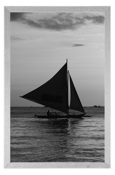 Poster apus de soare frumos la mare în design alb-negru