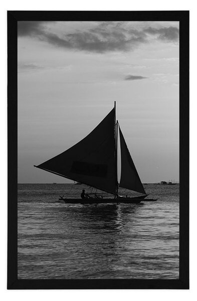 Poster apus de soare frumos la mare în design alb-negru