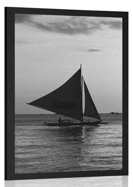 Poster apus de soare frumos la mare în design alb-negru