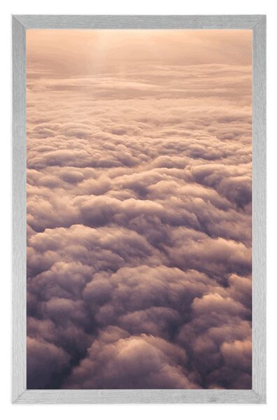 Poster cu passepartout apus de soare din fereastra avionului