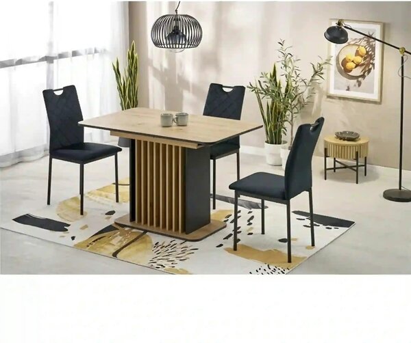 Masa extensibila WILSON, stejar artisan/negru, PAL laminat, 120/158x77