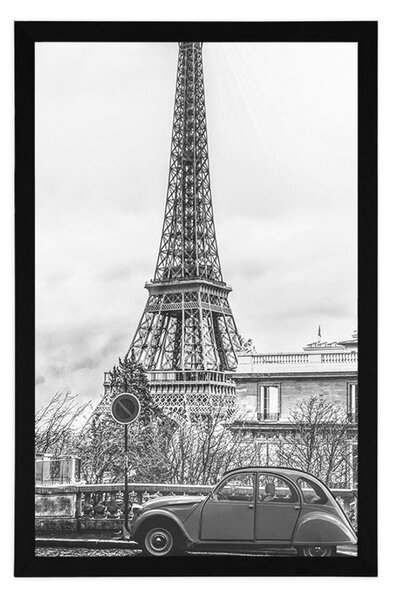 Poster vedere la Turnului Eiffel de pe strada Parisului în design alb-negru
